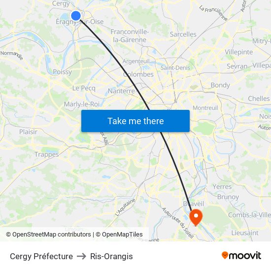 Cergy Préfecture to Ris-Orangis map