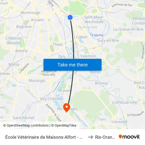 École Vétérinaire de Maisons-Alfort - Métro to Ris-Orangis map