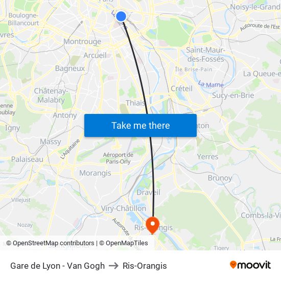 Gare de Lyon - Van Gogh to Ris-Orangis map