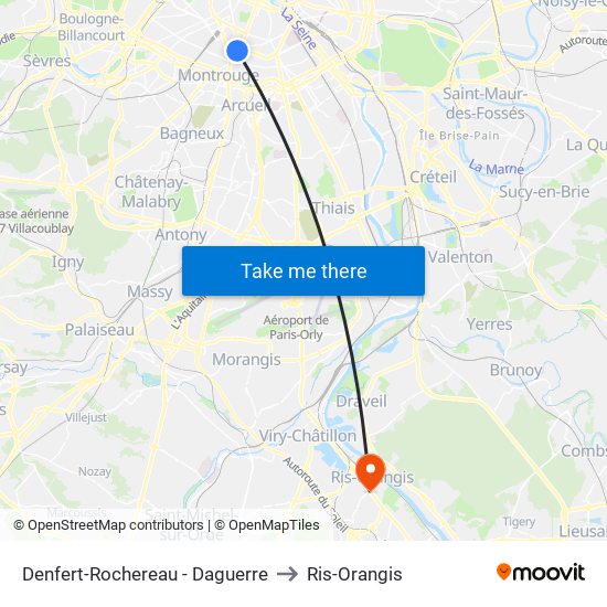 Denfert-Rochereau - Daguerre to Ris-Orangis map