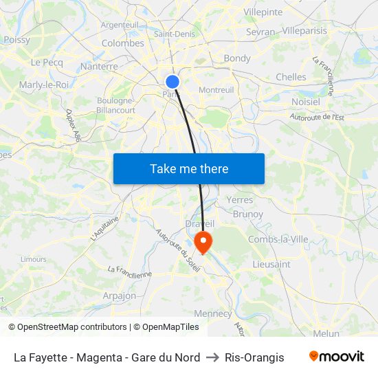 La Fayette - Magenta - Gare du Nord to Ris-Orangis map