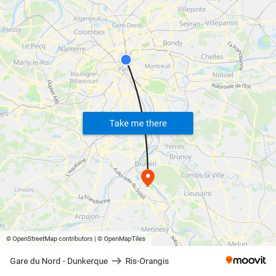 Gare du Nord - Dunkerque to Ris-Orangis map