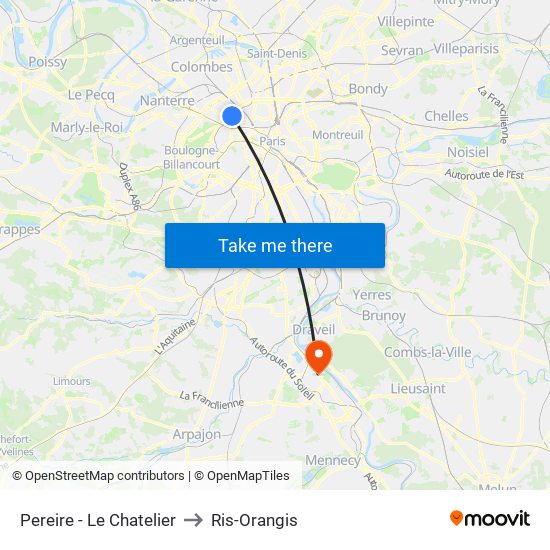 Pereire - Le Chatelier to Ris-Orangis map