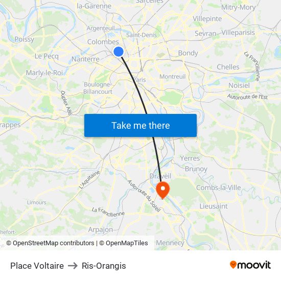Place Voltaire to Ris-Orangis map