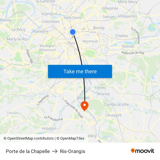 Porte de la Chapelle to Ris-Orangis map