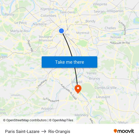 Paris Saint-Lazare to Ris-Orangis map