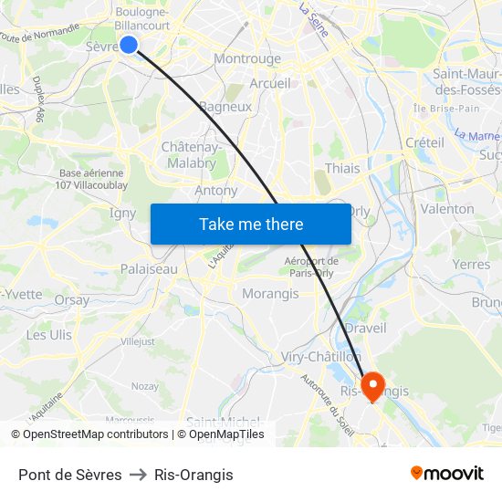 Pont de Sèvres to Ris-Orangis map