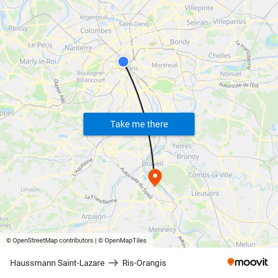 Haussmann Saint-Lazare to Ris-Orangis map