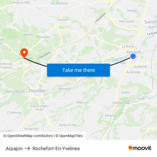Arpajon to Rochefort-En-Yvelines map
