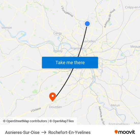 Asnieres-Sur-Oise to Rochefort-En-Yvelines map