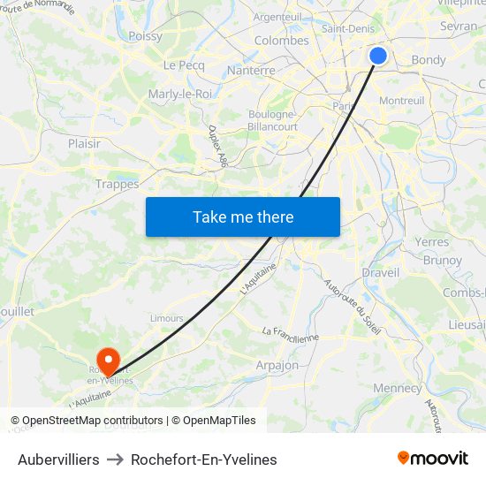 Aubervilliers to Rochefort-En-Yvelines map