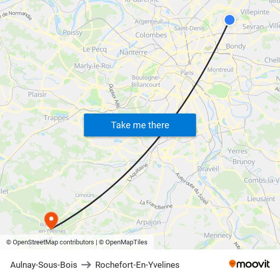 Aulnay-Sous-Bois to Rochefort-En-Yvelines map