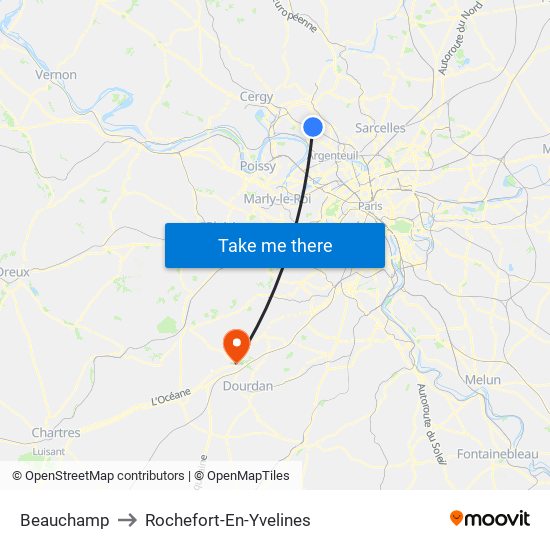 Beauchamp to Rochefort-En-Yvelines map