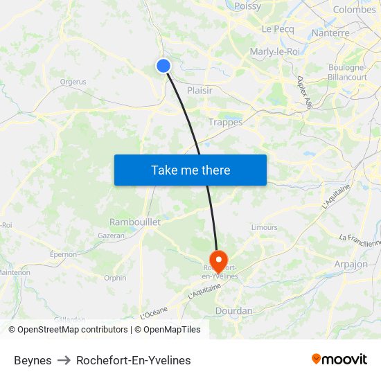 Beynes to Rochefort-En-Yvelines map
