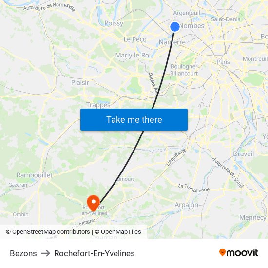 Bezons to Rochefort-En-Yvelines map
