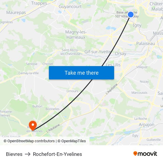 Bievres to Rochefort-En-Yvelines map