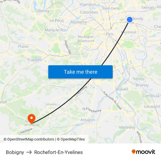 Bobigny to Rochefort-En-Yvelines map