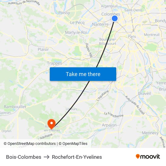 Bois-Colombes to Rochefort-En-Yvelines map