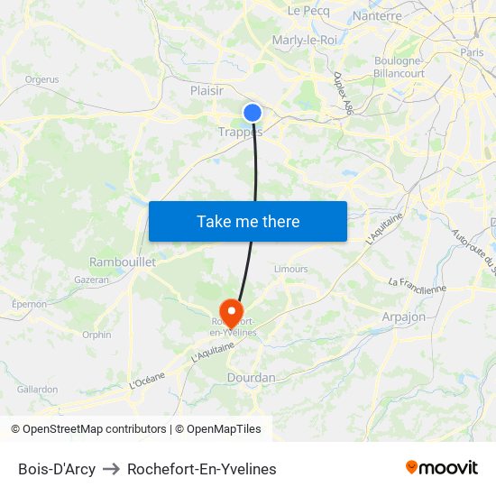 Bois-D'Arcy to Rochefort-En-Yvelines map