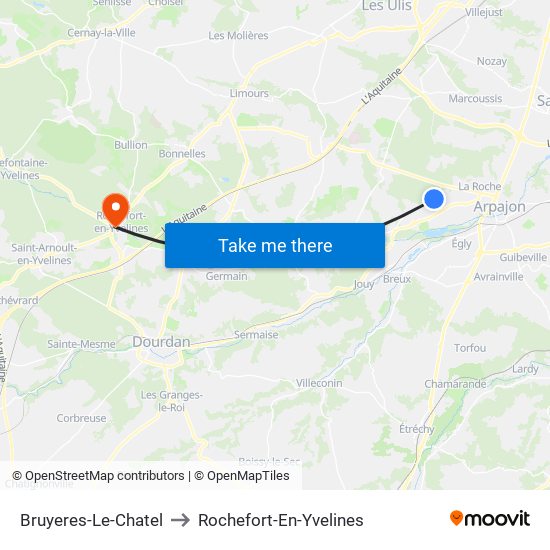 Bruyeres-Le-Chatel to Rochefort-En-Yvelines map