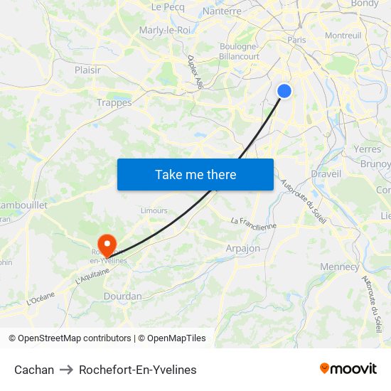 Cachan to Rochefort-En-Yvelines map