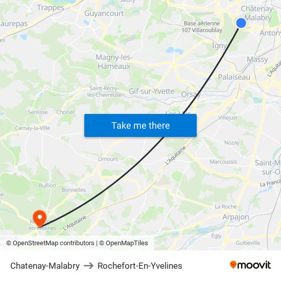 Chatenay-Malabry to Rochefort-En-Yvelines map