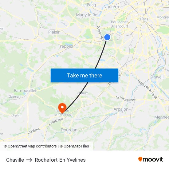 Chaville to Rochefort-En-Yvelines map