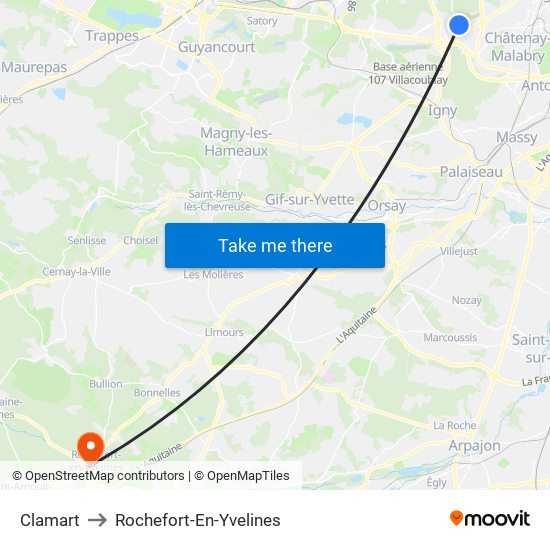 Clamart to Rochefort-En-Yvelines map