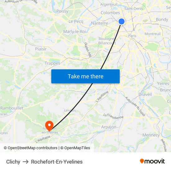 Clichy to Rochefort-En-Yvelines map