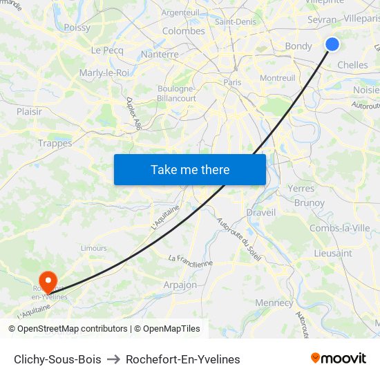 Clichy-Sous-Bois to Rochefort-En-Yvelines map