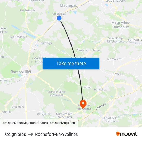 Coignieres to Rochefort-En-Yvelines map