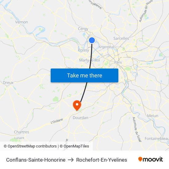 Conflans-Sainte-Honorine to Rochefort-En-Yvelines map
