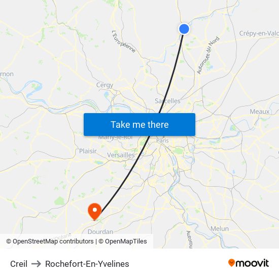 Creil to Rochefort-En-Yvelines map