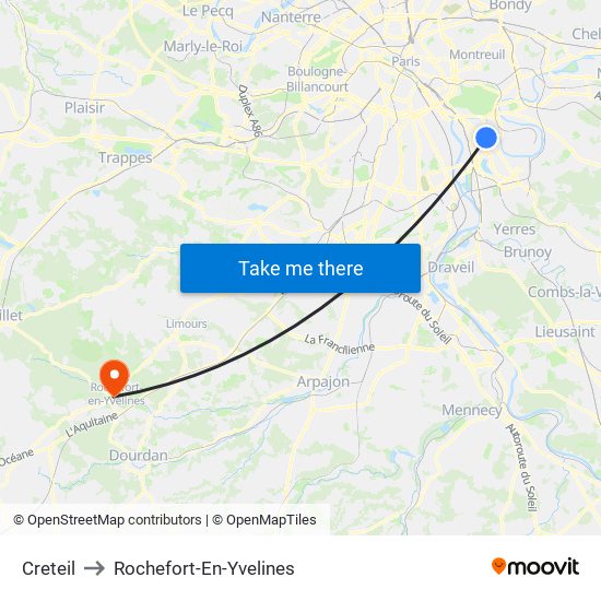 Creteil to Rochefort-En-Yvelines map