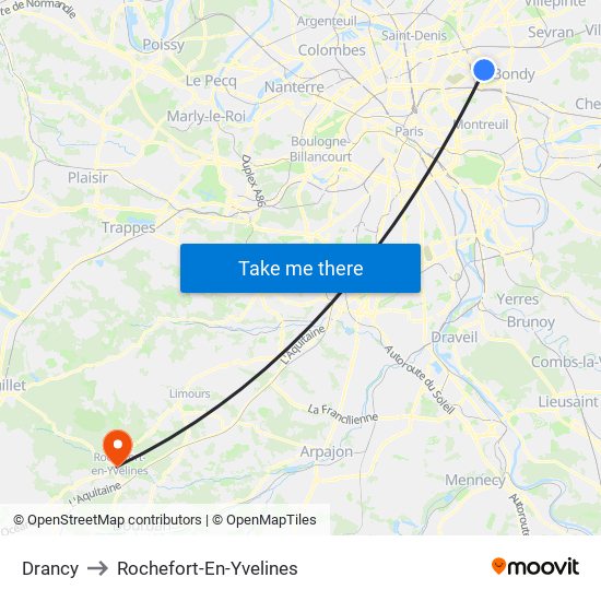 Drancy to Rochefort-En-Yvelines map