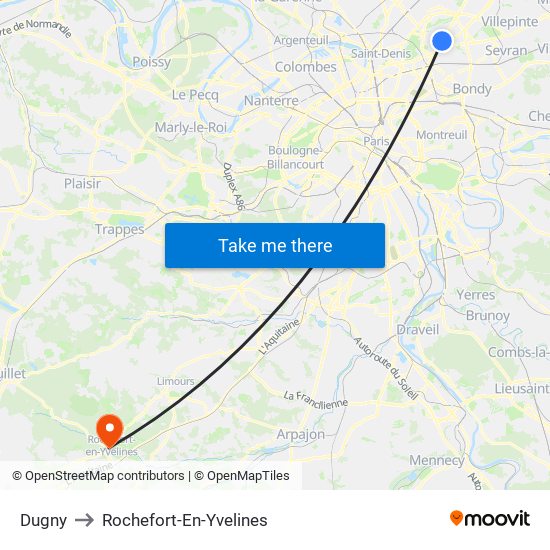 Dugny to Rochefort-En-Yvelines map