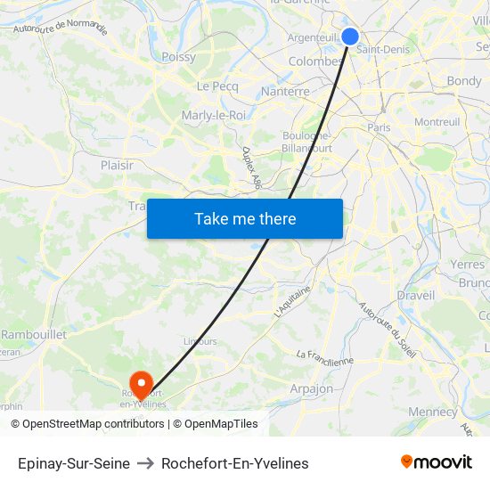 Epinay-Sur-Seine to Rochefort-En-Yvelines map