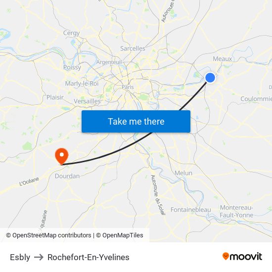 Esbly to Rochefort-En-Yvelines map