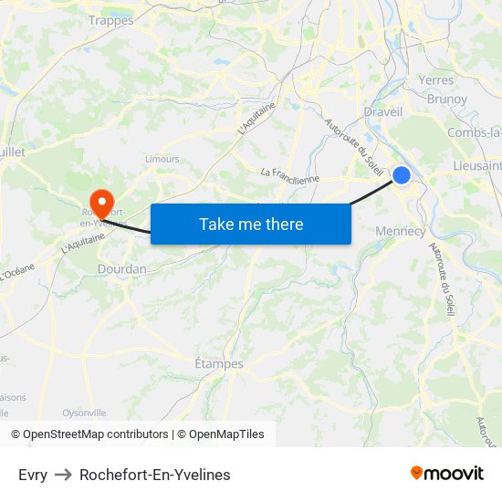 Evry to Rochefort-En-Yvelines map