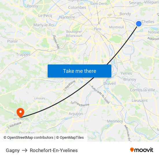 Gagny to Rochefort-En-Yvelines map