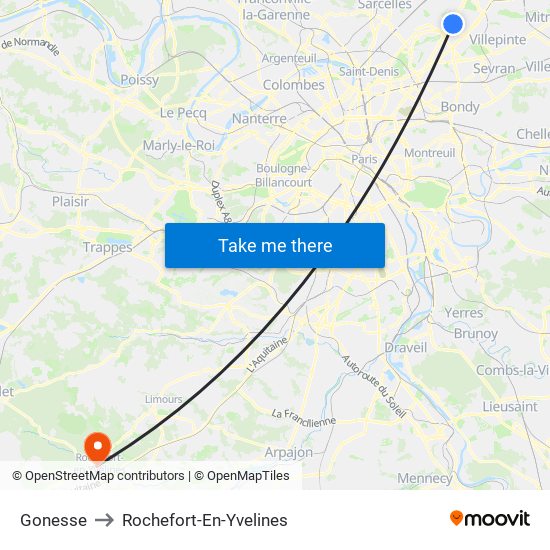 Gonesse to Rochefort-En-Yvelines map