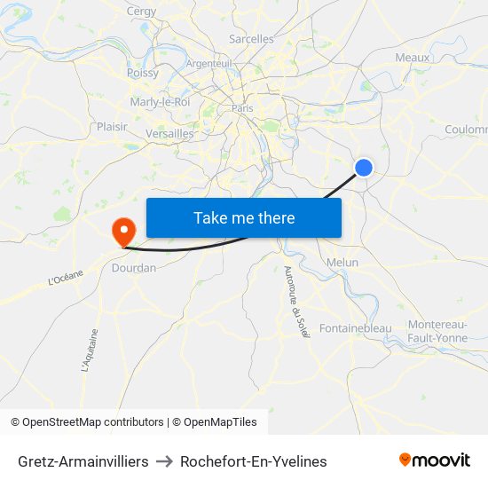 Gretz-Armainvilliers to Rochefort-En-Yvelines map