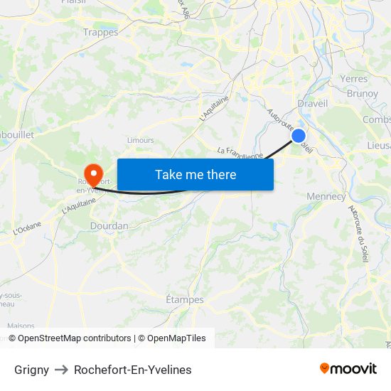 Grigny to Rochefort-En-Yvelines map