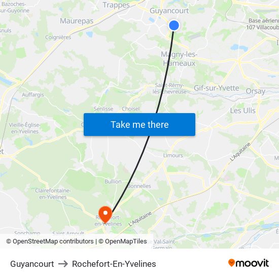 Guyancourt to Rochefort-En-Yvelines map