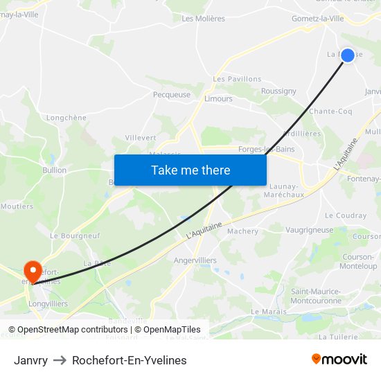 Janvry to Rochefort-En-Yvelines map