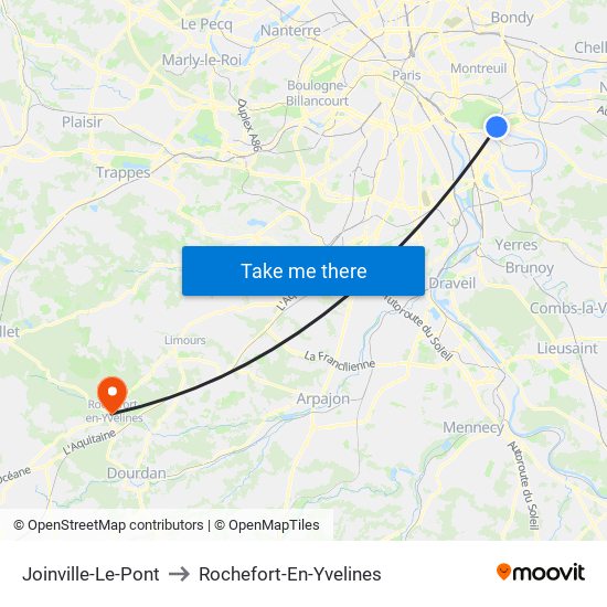 Joinville-Le-Pont to Rochefort-En-Yvelines map