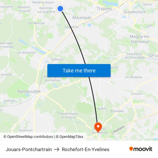 Jouars-Pontchartrain to Rochefort-En-Yvelines map