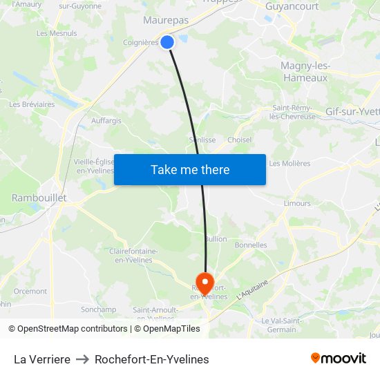 La Verriere to Rochefort-En-Yvelines map
