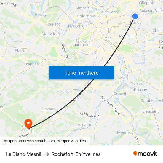 Le Blanc-Mesnil to Rochefort-En-Yvelines map