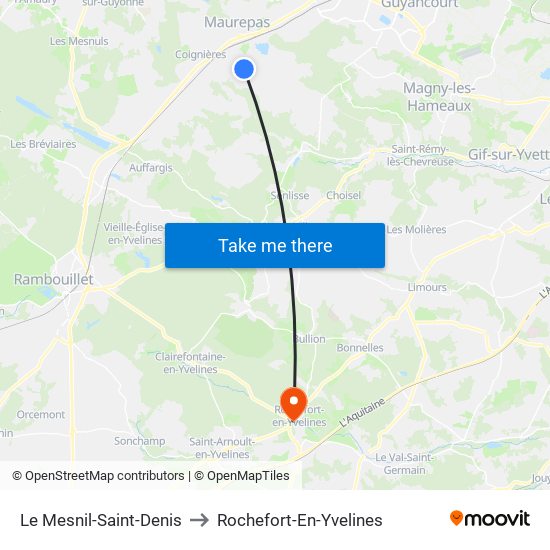 Le Mesnil-Saint-Denis to Rochefort-En-Yvelines map